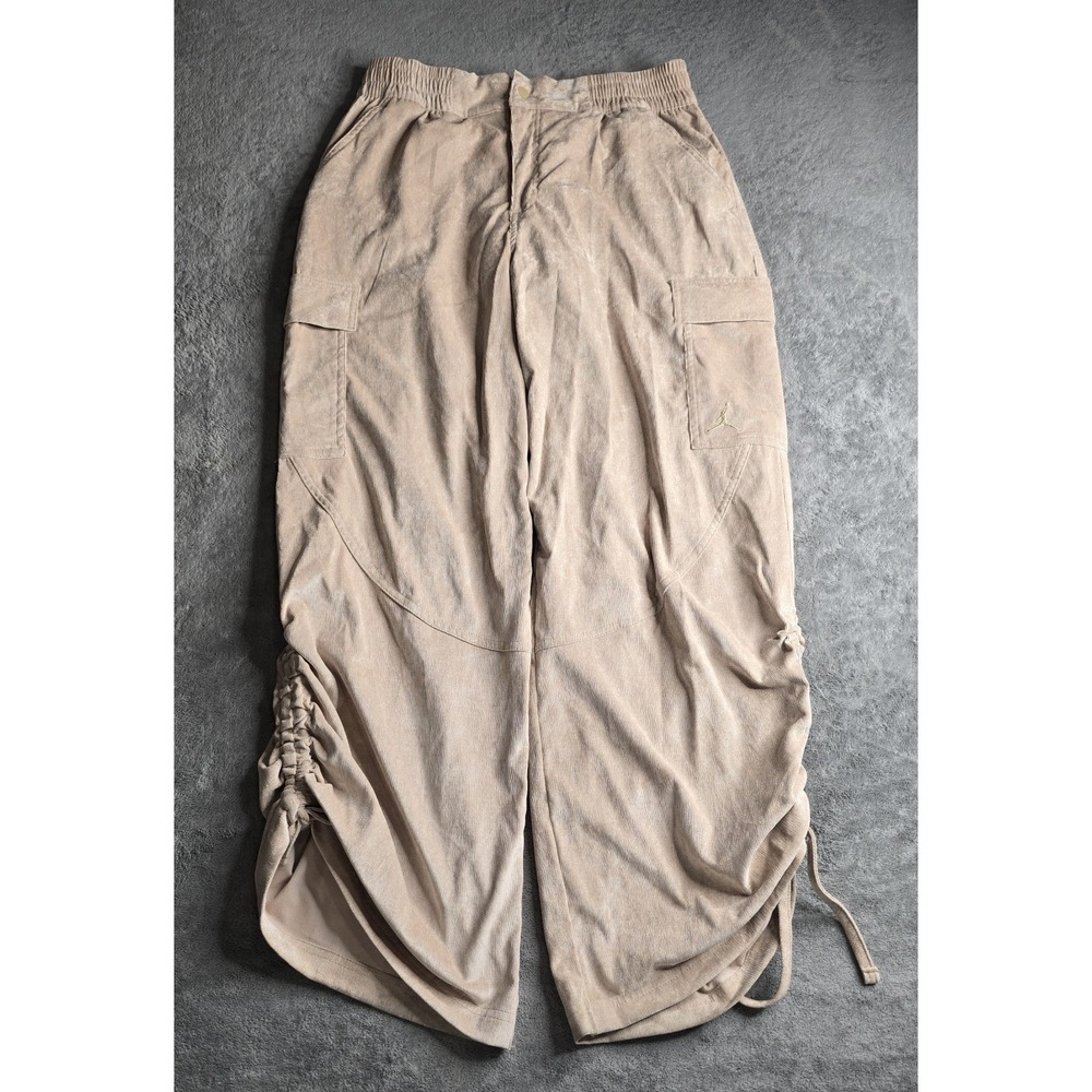 Jordan Flight Crop Parachute Cargo Pants Womens Medium Tan Khaki Corduroy Ruched